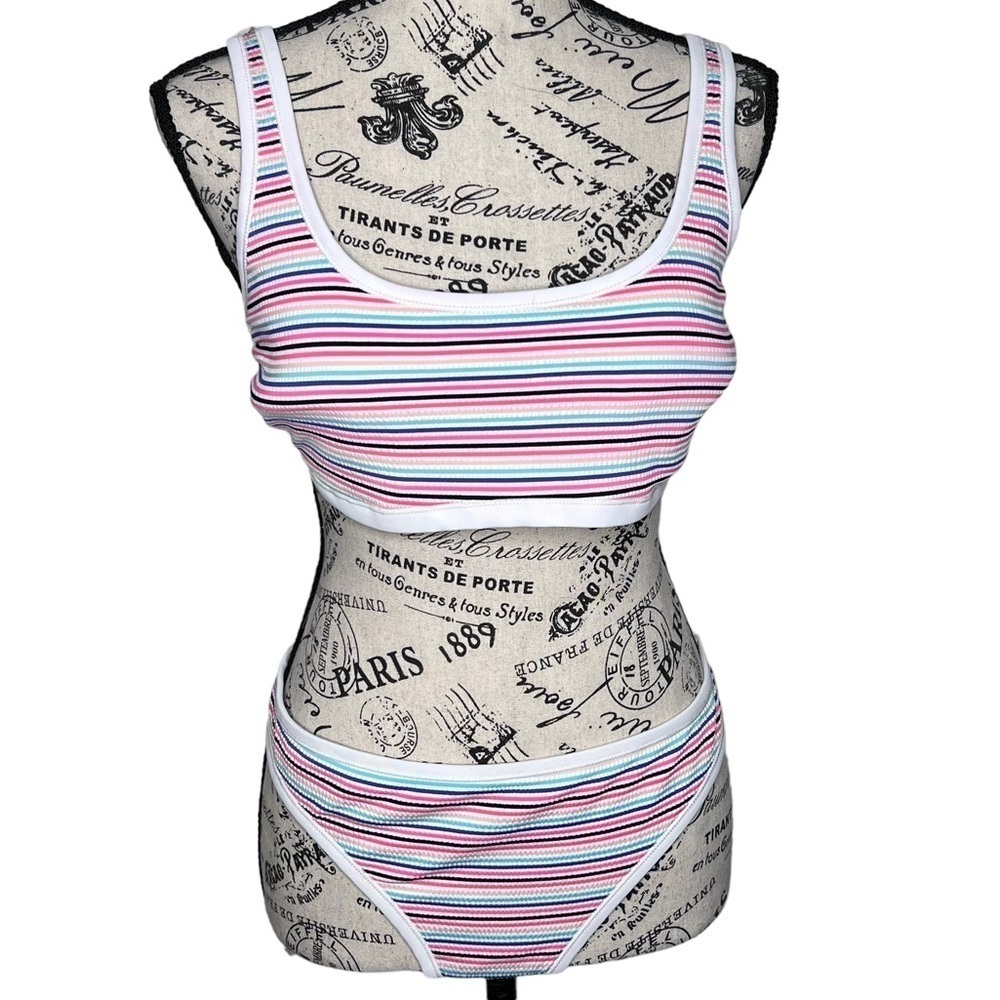 Hula Honey Women's 2 Piece Bikini Hipster Swimsuit Size XL Pink White Striped